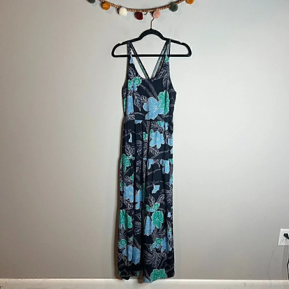 🔆 Loft navy blue floral tiered maxi dress - Picture 2 of 7